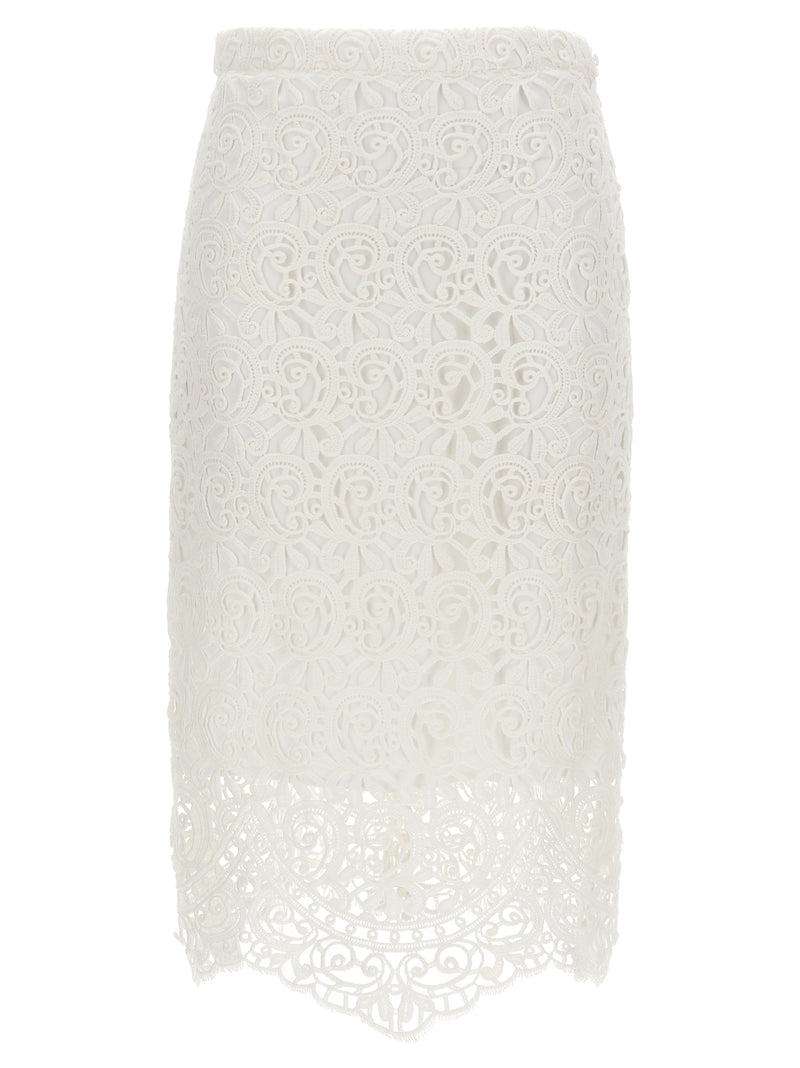 Front view of the Burberry Lace Skirt showcasing intricate lace detailing, perfect for a feminine yet modern look. This stylish piece from Burberry is ideal for Spring - Summer 2023. LDin, Women, Women > Clothing, Women > Clothing > Skirts, Yes Eu, Burberry Lace Skirt.