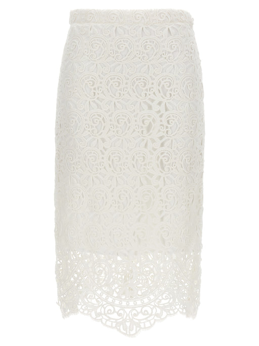 Front view of the Burberry Lace Skirt showcasing intricate lace detailing, perfect for a feminine yet modern look. This stylish piece from Burberry is ideal for Spring - Summer 2023. LDin, Women, Women > Clothing, Women > Clothing > Skirts, Yes Eu, Burberry Lace Skirt.