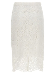 Back view of the Burberry Lace Skirt highlighting its elegant lace craftsmanship, suitable for both day and evening wear. Discover this chic skirt in the Spring - Summer 2023 collection. LDin, Women, Women > Clothing, Women > Clothing > Skirts, Yes Eu, Burberry Lace Skirt.