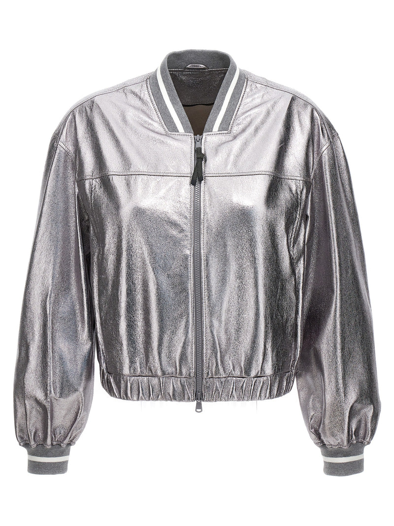 Brunello Cucinelli Brunello Cucinelli Laminated Leather Bomber Jacket