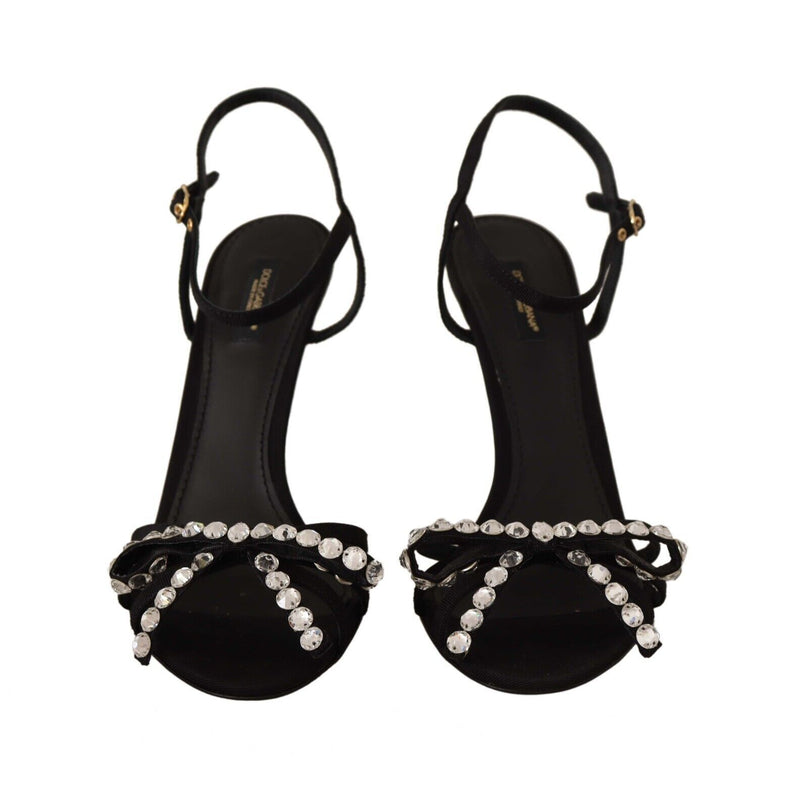 Sandalias de tacón con tira al tobillo y cristales negros de Dolce & Gabbana