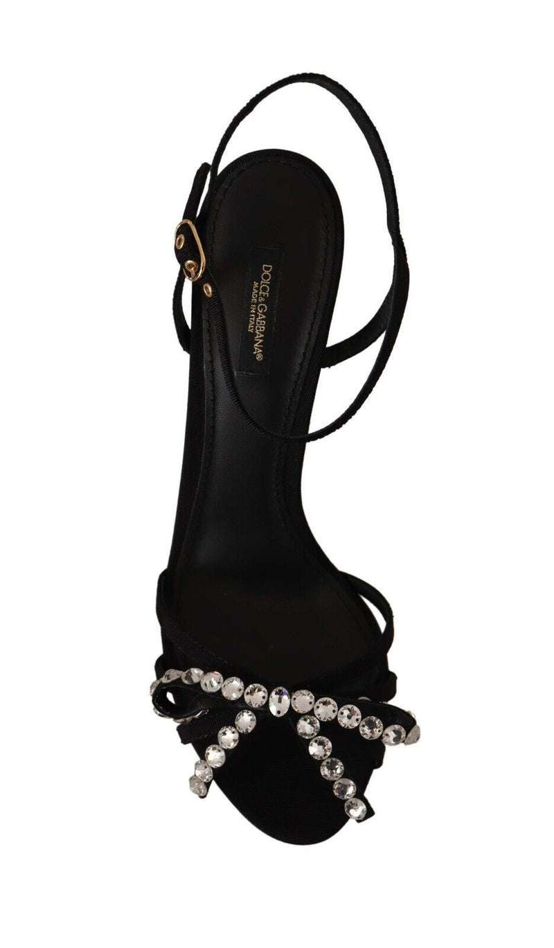 Sandalias de tacón con tira al tobillo y cristales negros de Dolce & Gabbana