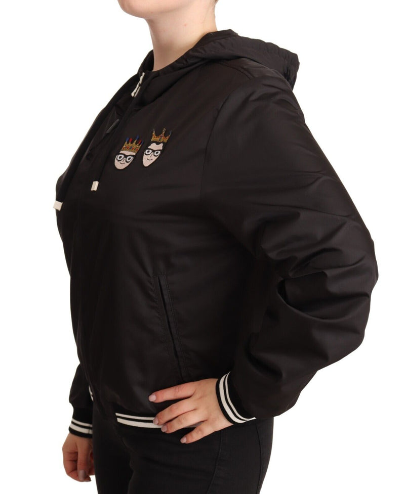 Blouson bomber à capuche en polyester noir, entièrement zippé, Dolce & Gabbana