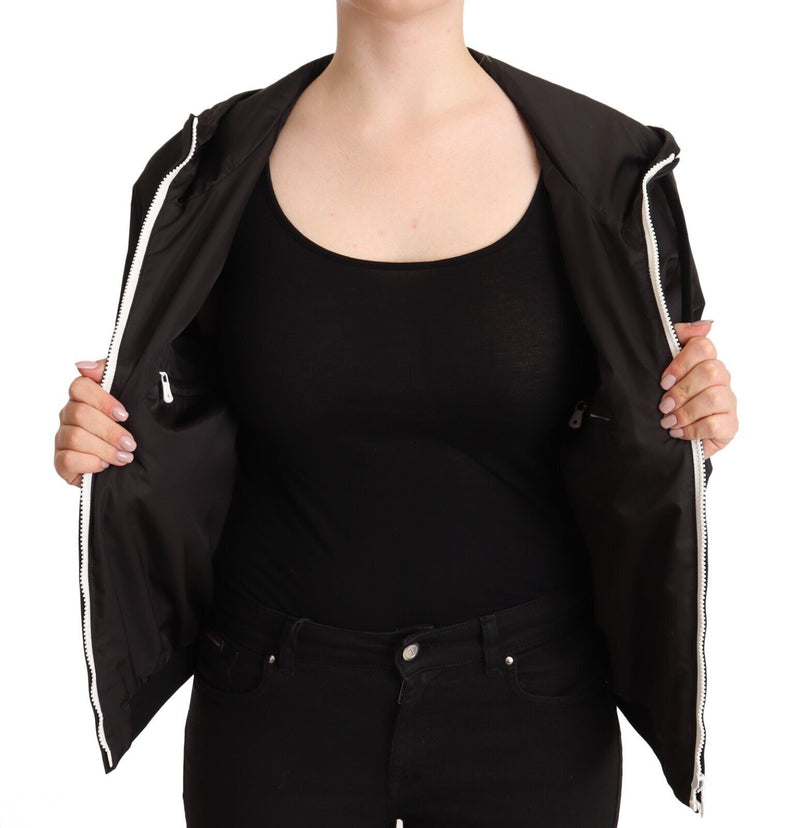 Blouson bomber à capuche en polyester noir, entièrement zippé, Dolce & Gabbana
