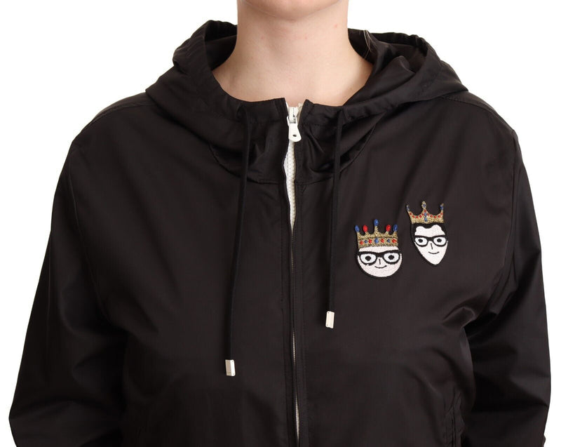 Blouson bomber à capuche en polyester noir, entièrement zippé, Dolce & Gabbana