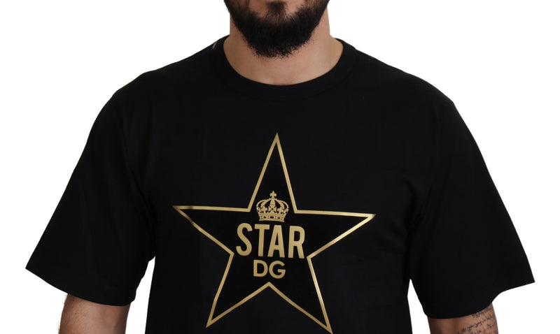 Camiseta preta de algodão com gola careca, estrela dourada e coroa DG Dolce & Gabbana