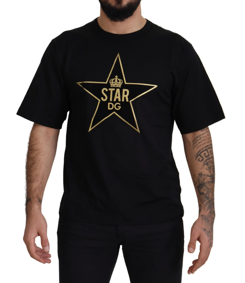 Camiseta preta de algodão com gola careca, estrela dourada e coroa DG Dolce & Gabbana