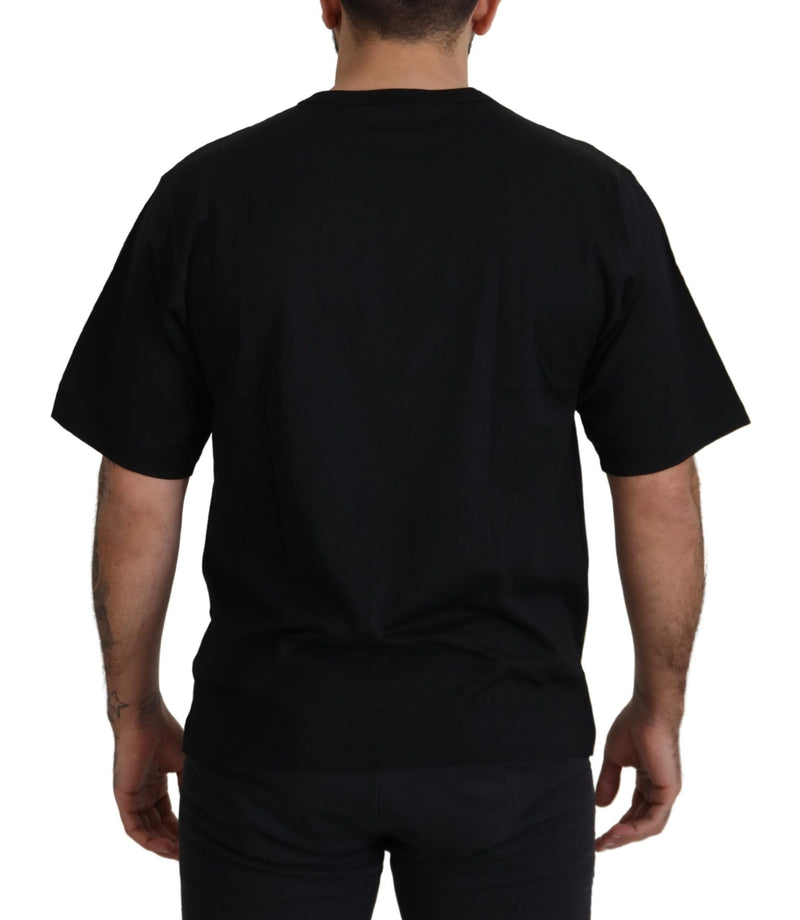 Camiseta preta de algodão com gola careca, estrela dourada e coroa DG Dolce & Gabbana