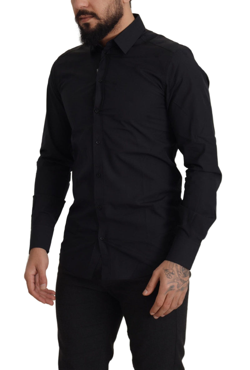 Camisa social preta de algodão, modelagem slim, GOLD Dolce & Gabbana