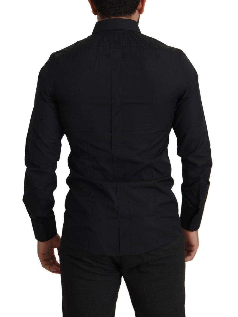 Camisa social preta de algodão, modelagem slim, GOLD Dolce & Gabbana