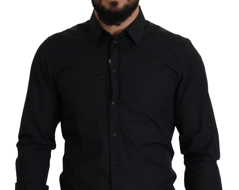 Camisa social preta de algodão, modelagem slim, GOLD Dolce & Gabbana