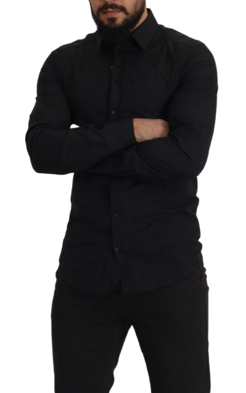 Camisa social preta de algodão, modelagem slim, GOLD Dolce & Gabbana