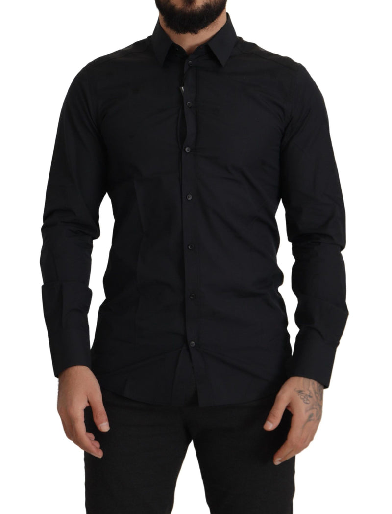 Camisa social preta de algodão, modelagem slim, GOLD Dolce & Gabbana
