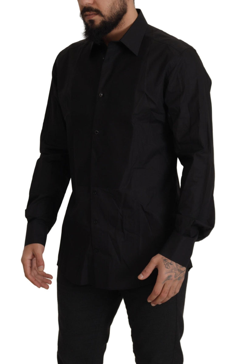 Camisa social preta GOLD de smoking, modelagem slim, Dolce & Gabbana