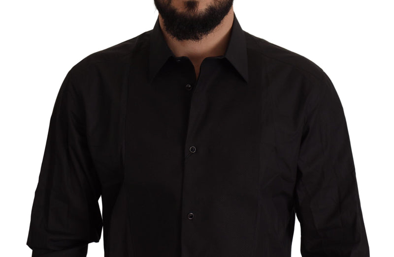 Camisa social preta GOLD de smoking, modelagem slim, Dolce & Gabbana