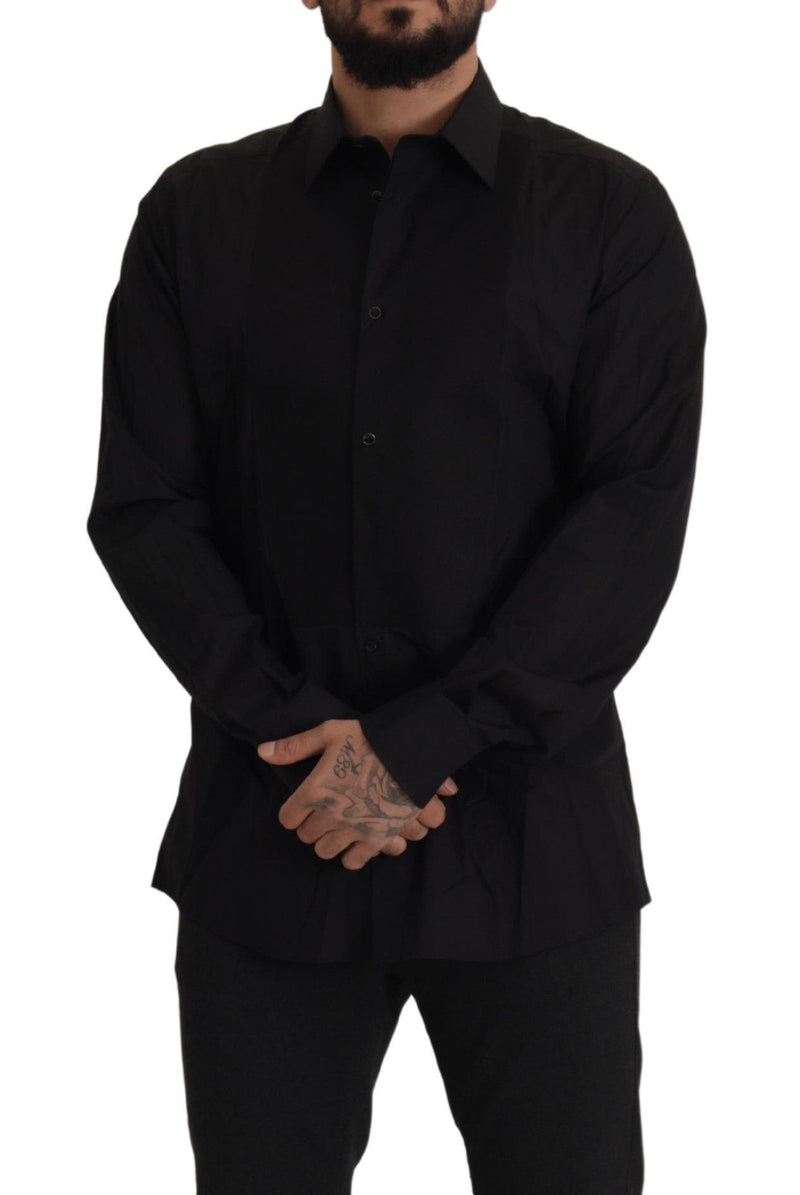 Camisa social preta GOLD de smoking, modelagem slim, Dolce & Gabbana