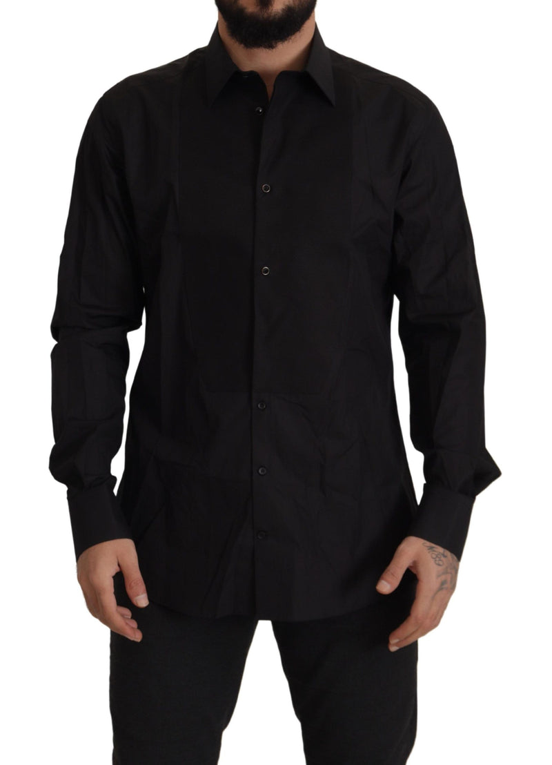 Camisa social preta GOLD de smoking, modelagem slim, Dolce & Gabbana