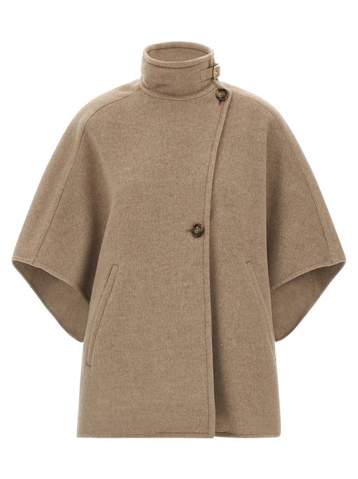 Max Mara Derrik Cape - Cashmere - Style 600001, a luxurious Max Mara Cape Jacket featuring a sophisticated design with a unique collar and button closure. Perfect for Fall - Winter 2025/2026, it’s an ideal choice for women's clothing and jackets.