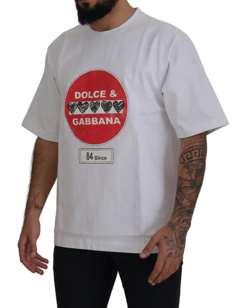 Camiseta branca de algodão com coração Amor e gola careca Dolce & Gabbana