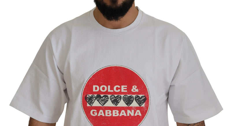Camiseta branca de algodão com coração Amor e gola careca Dolce & Gabbana