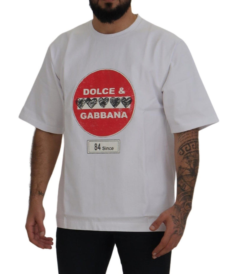 Camiseta branca de algodão com coração Amor e gola careca Dolce & Gabbana