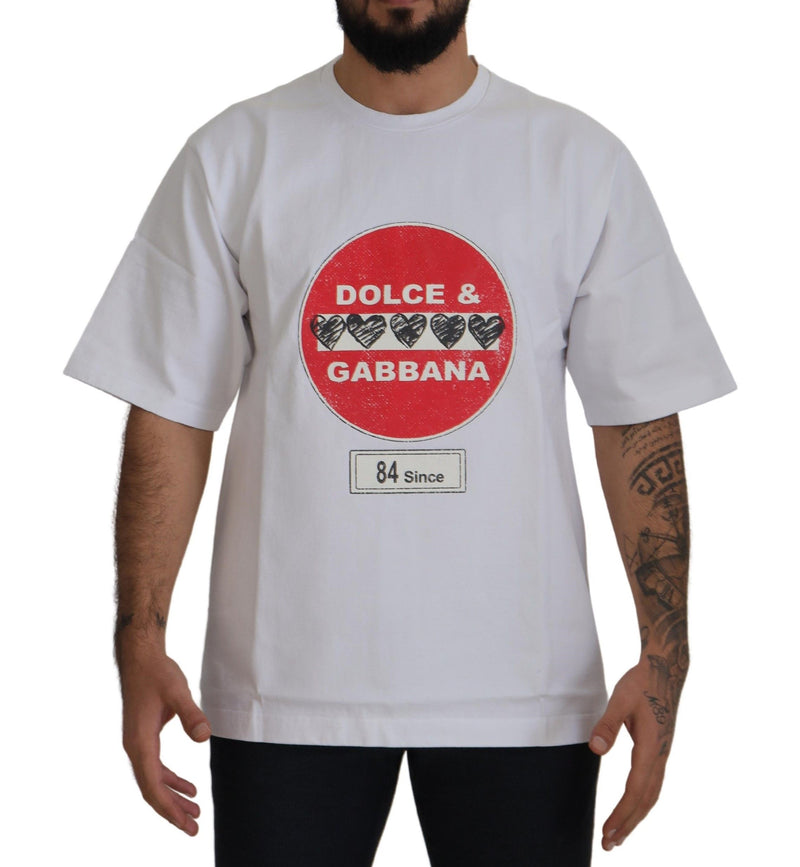 Camiseta branca de algodão com coração Amor e gola careca Dolce & Gabbana