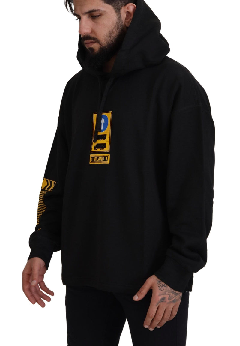 Suéter negro de algodón con capucha Dolce & Gabbana DG Shield