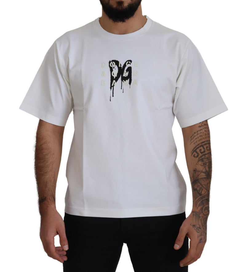 T-shirt Dolce & Gabbana blanc en coton à col rond avec logo imprimé
