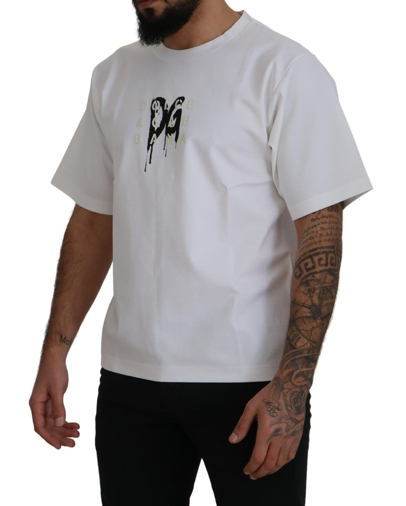 T-shirt Dolce & Gabbana blanc en coton à col rond avec logo imprimé