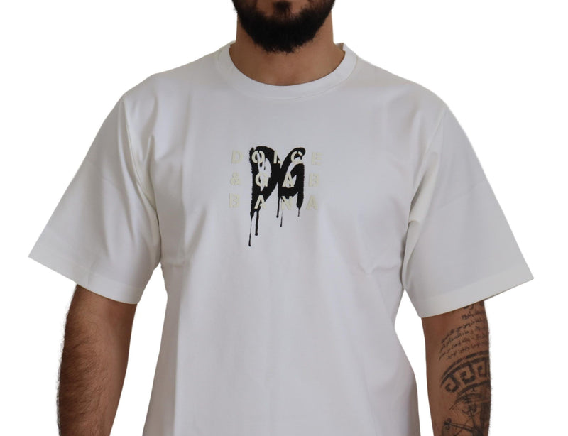 T-shirt Dolce & Gabbana blanc en coton à col rond avec logo imprimé