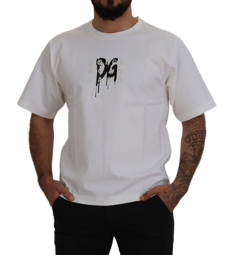 T-shirt Dolce & Gabbana blanc en coton à col rond avec logo imprimé