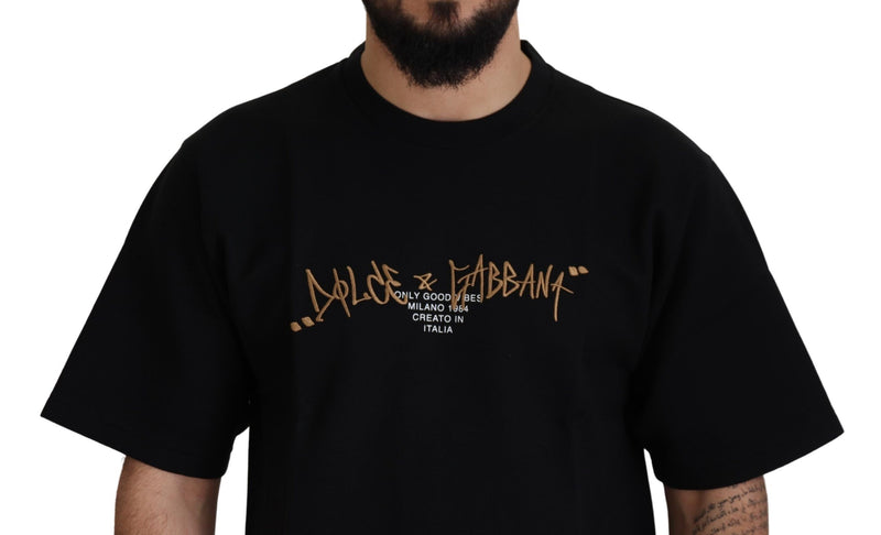 T-shirt Dolce & Gabbana noir en coton à col rond avec logo