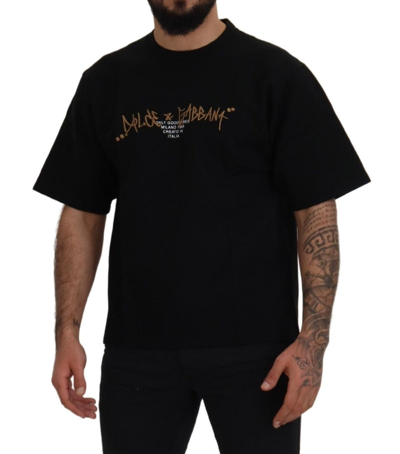 T-shirt Dolce & Gabbana noir en coton à col rond avec logo