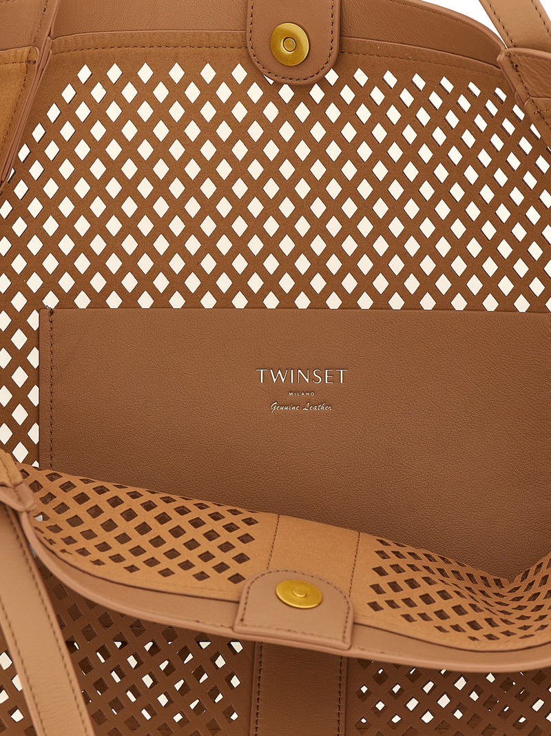 Twin Set Twin Set Openwork Leather Shopping Bag