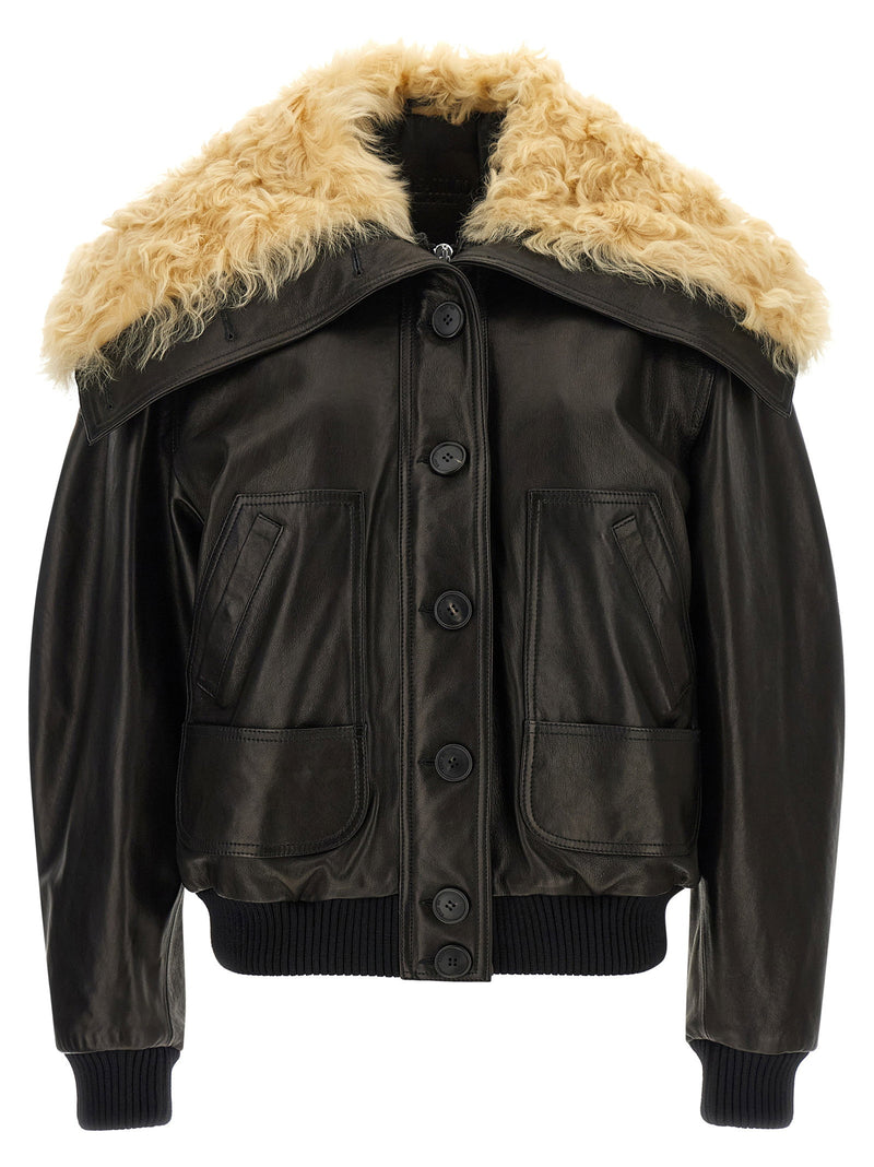 The Attico The Attico Shearling Neck Bomber Jacket