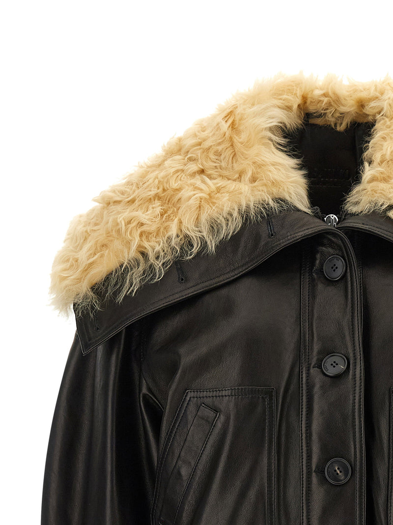 The Attico The Attico Shearling Neck Bomber Jacket
