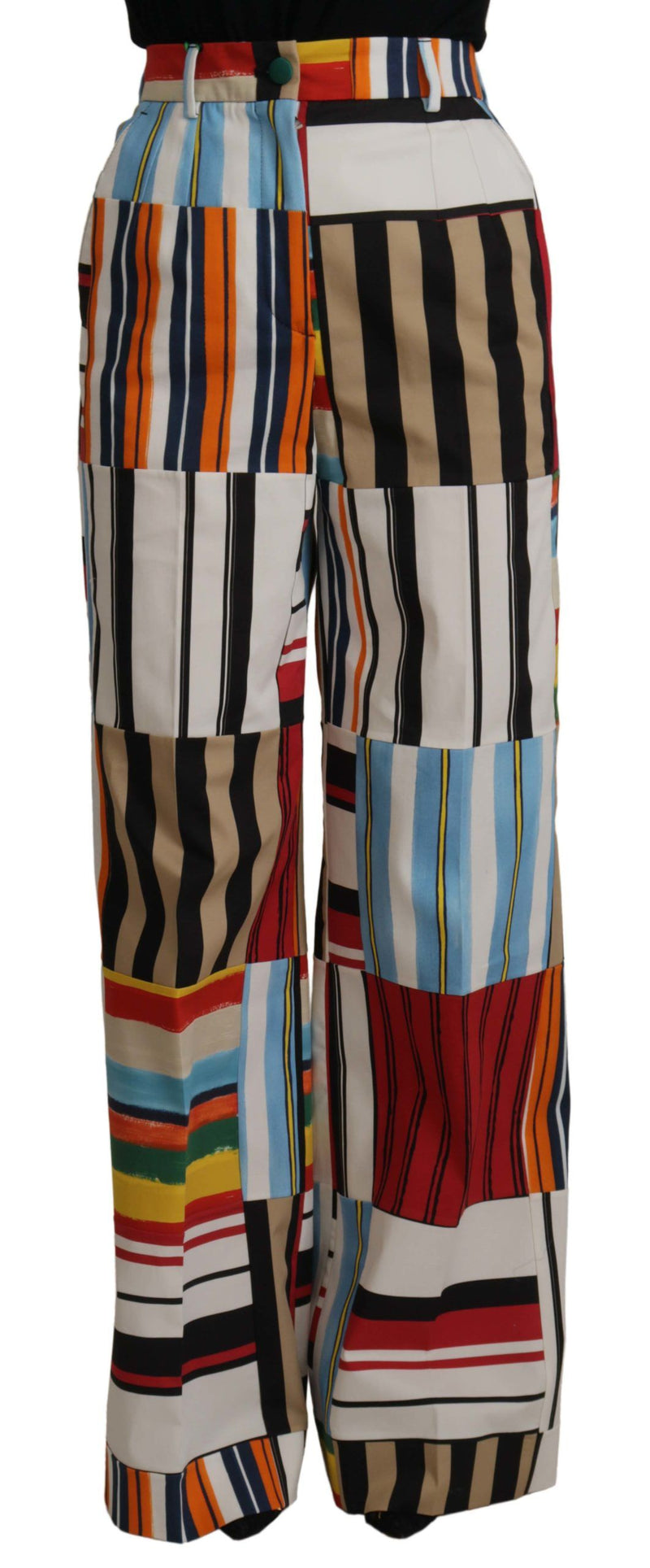 Pantalones de algodón multicolor Dolce & Gabbana a rayas y de tiro alto