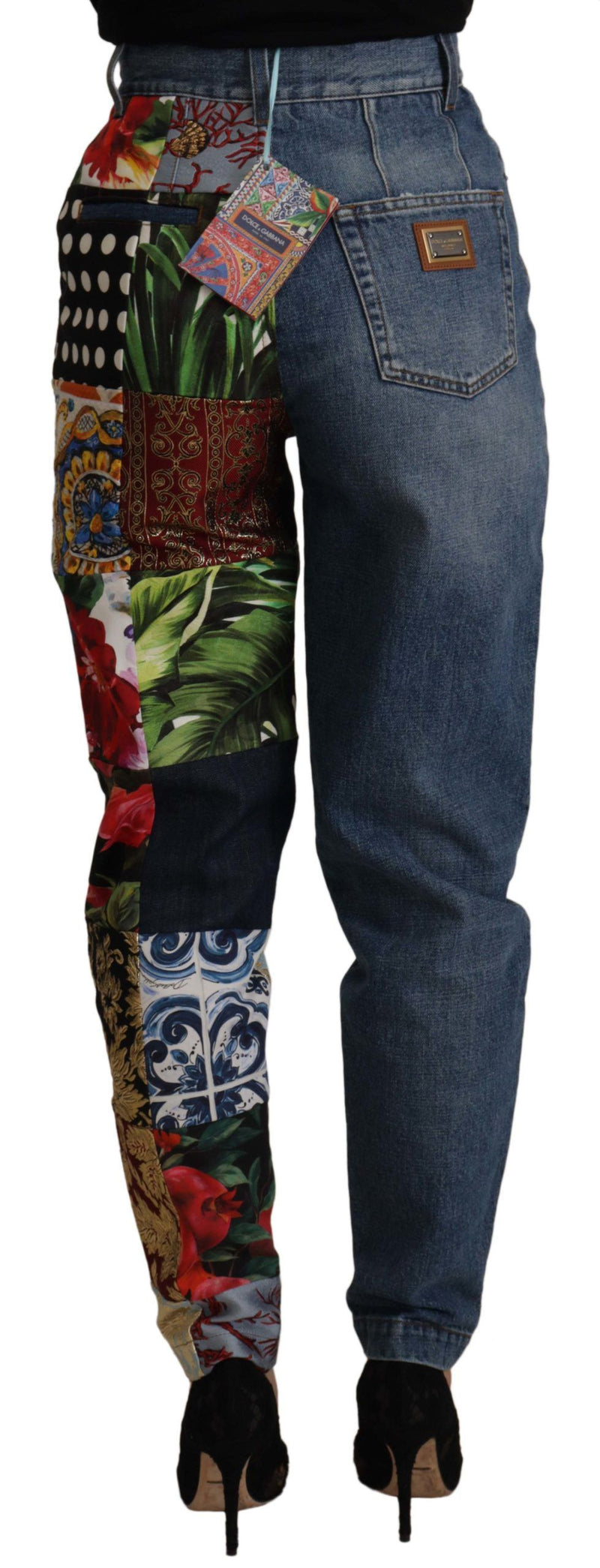Calça jeans azul jacquard Majolica de cintura alta Dolce & Gabbana