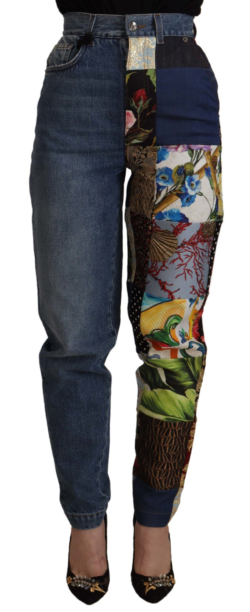Calça jeans azul jacquard Majolica de cintura alta Dolce & Gabbana