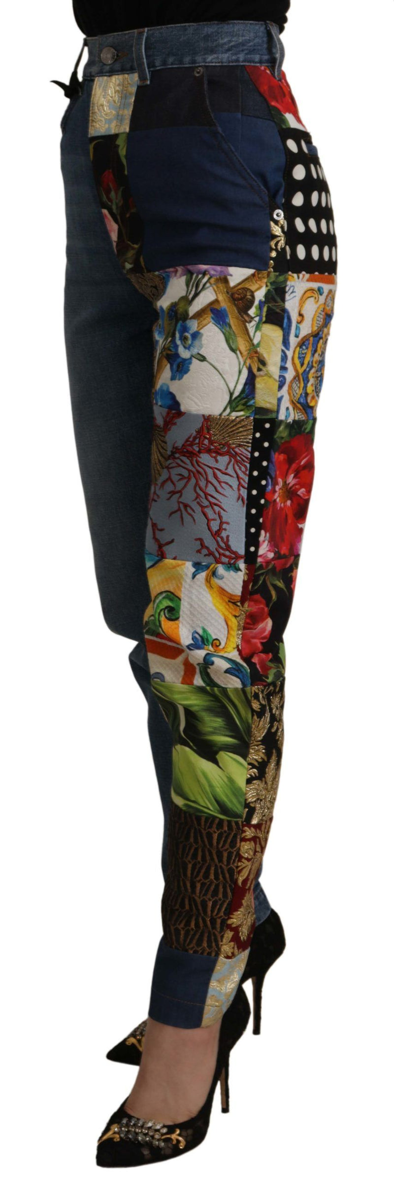 Calça jeans azul jacquard Majolica de cintura alta Dolce & Gabbana