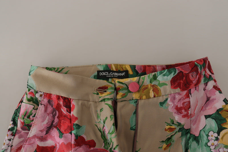 Pantalon Dolce & Gabbana beige à taille haute à fleurs, habillé