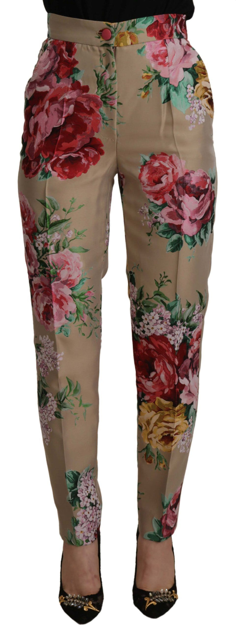 Pantalon Dolce & Gabbana beige à taille haute à fleurs, habillé