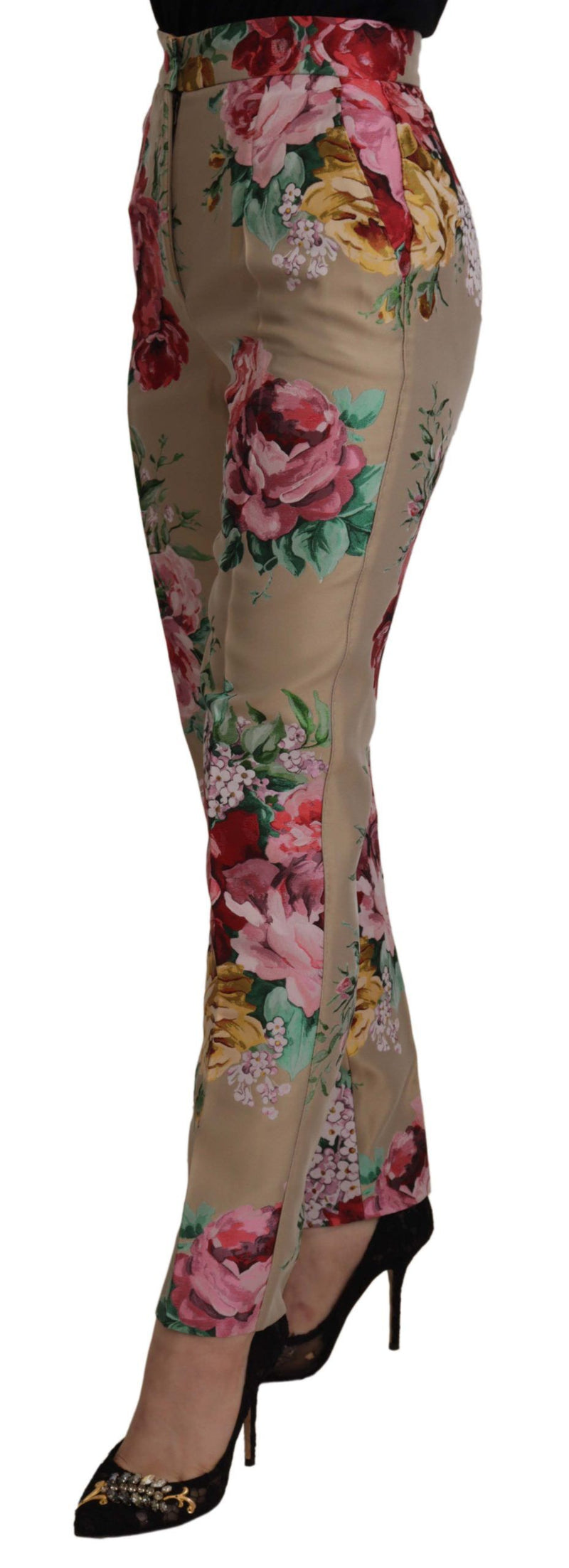 Pantalon Dolce & Gabbana beige à taille haute à fleurs, habillé