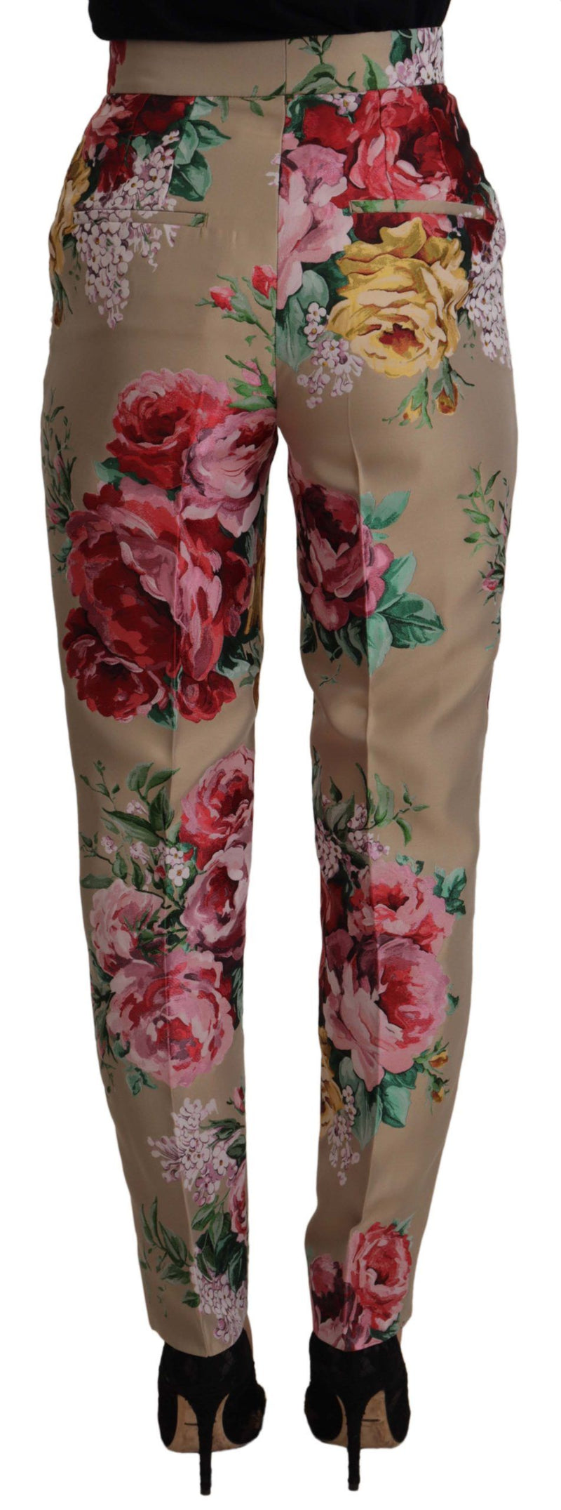 Pantalon Dolce & Gabbana beige à taille haute à fleurs, habillé