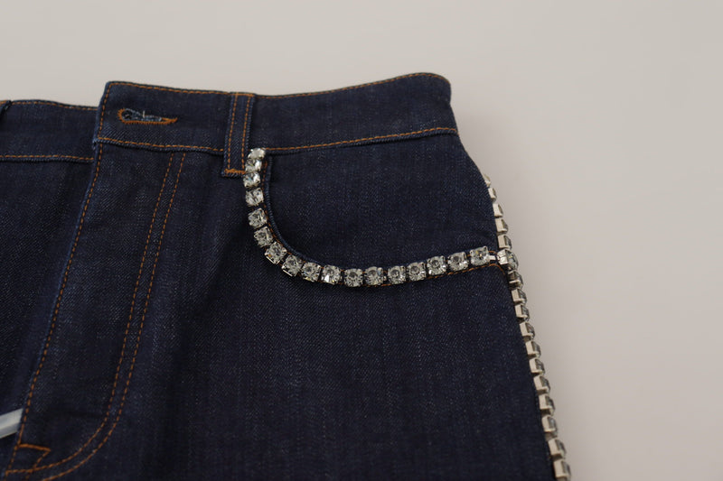 Short Dolce & Gabbana bleu en denim extensible orné de cristaux