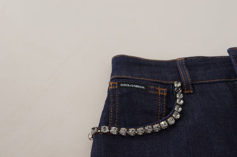 Short Dolce & Gabbana bleu en denim extensible orné de cristaux