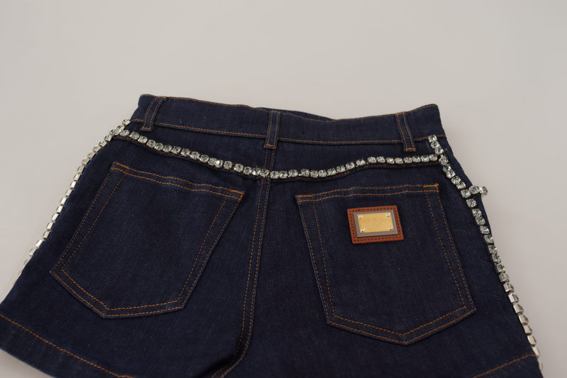 Short Dolce & Gabbana bleu en denim extensible orné de cristaux