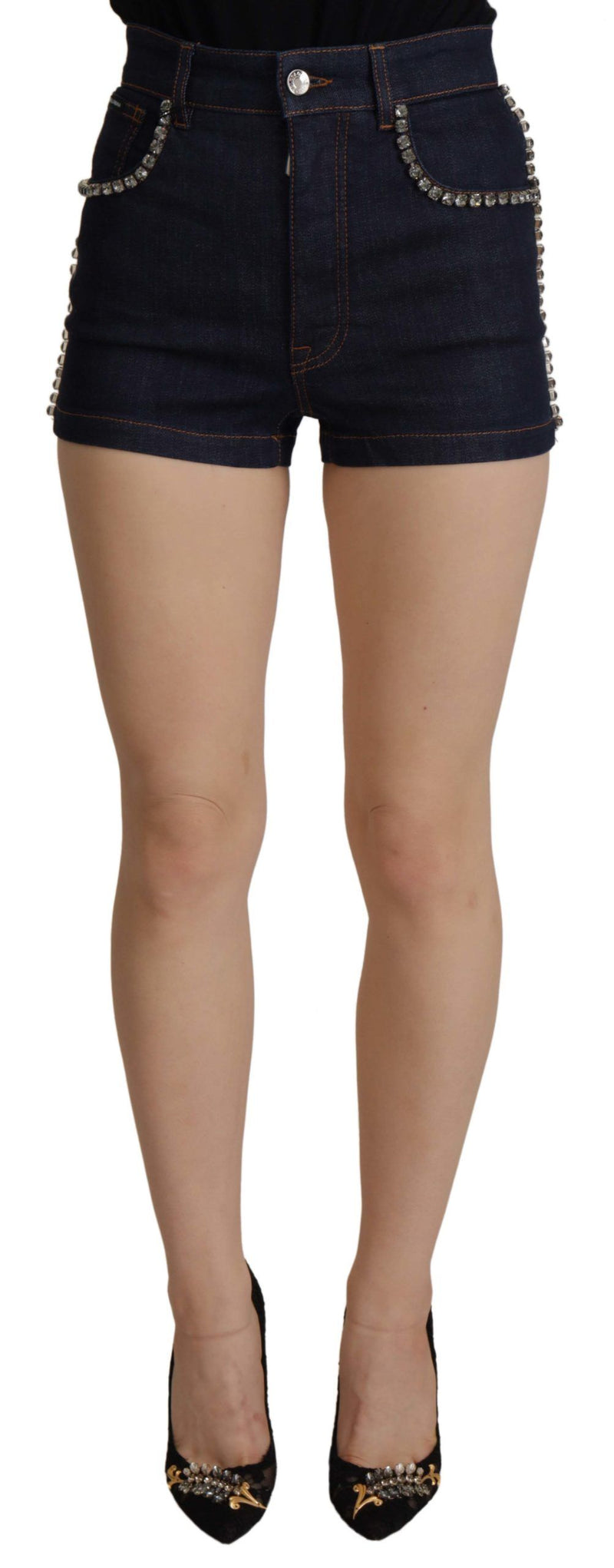 Short Dolce & Gabbana bleu en denim extensible orné de cristaux