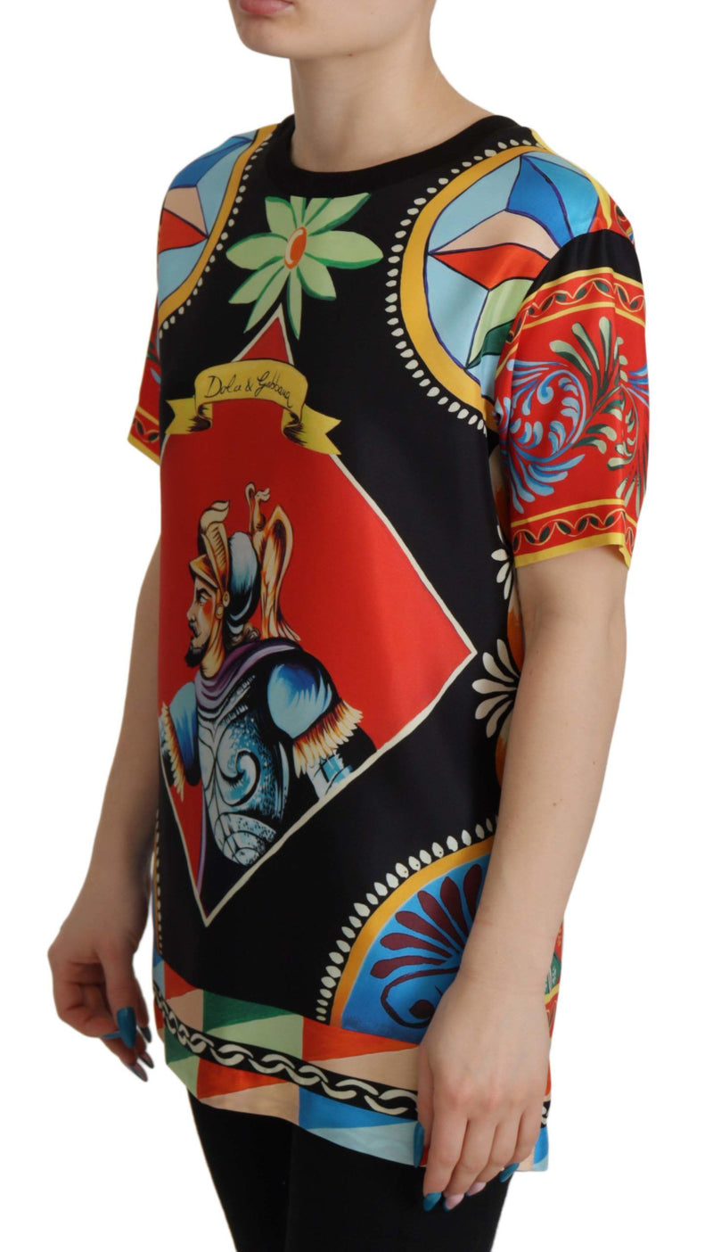 Top in seta multicolore con stampa Soldier Carretto, T-shirt Dolce & Gabbana