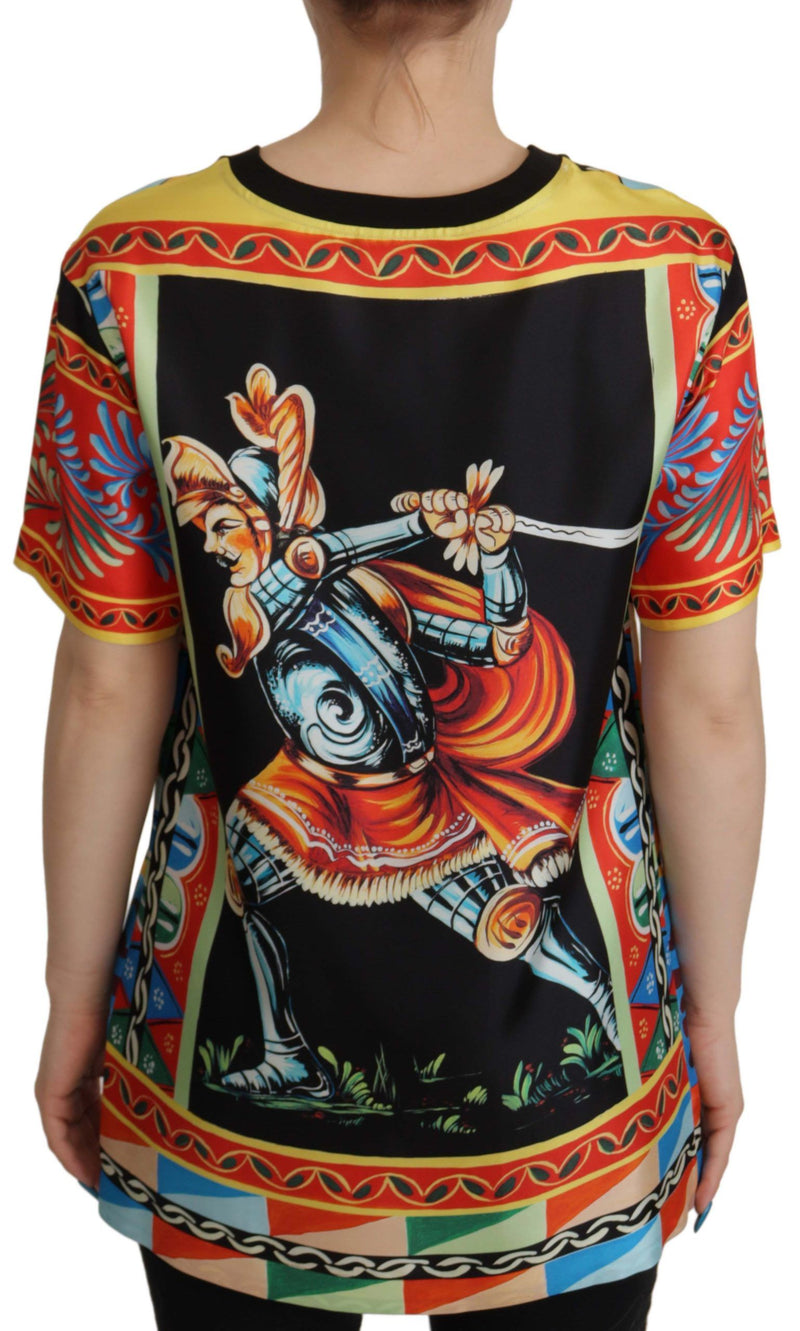 Top in seta multicolore con stampa Soldier Carretto, T-shirt Dolce & Gabbana